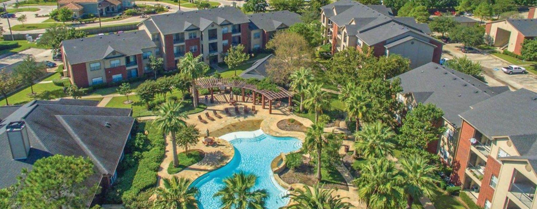 a high angle view of a resort