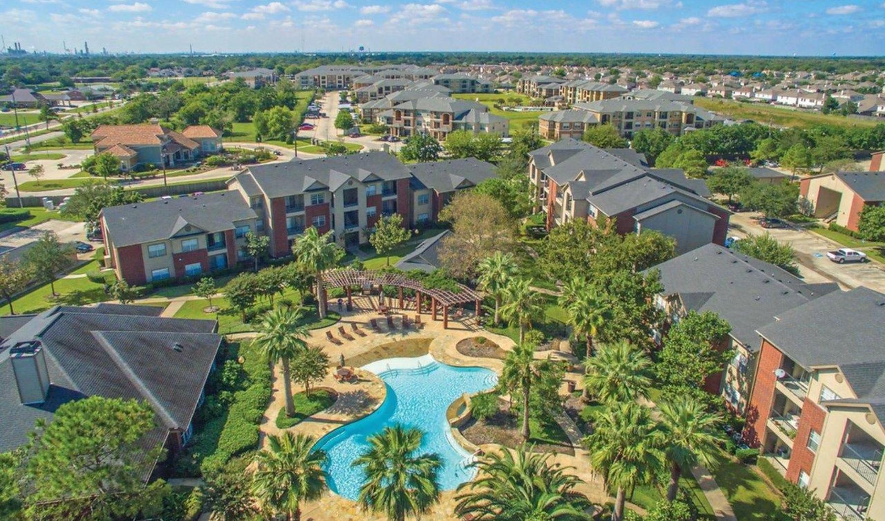 a high angle view of a resort